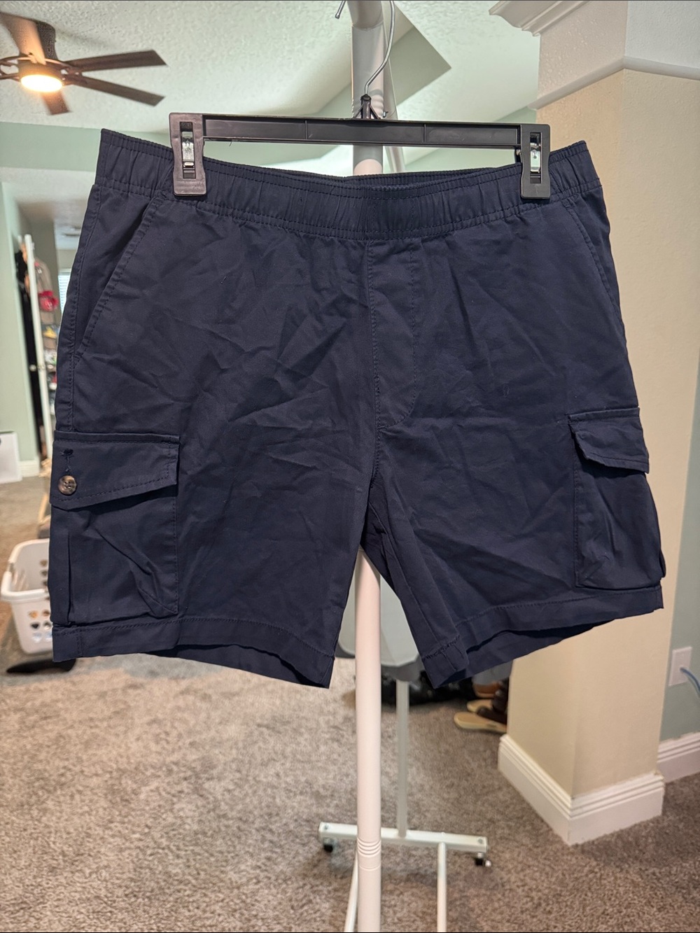 Men's Cargo Shorts in Navy — Elastic Waist Casual Utility